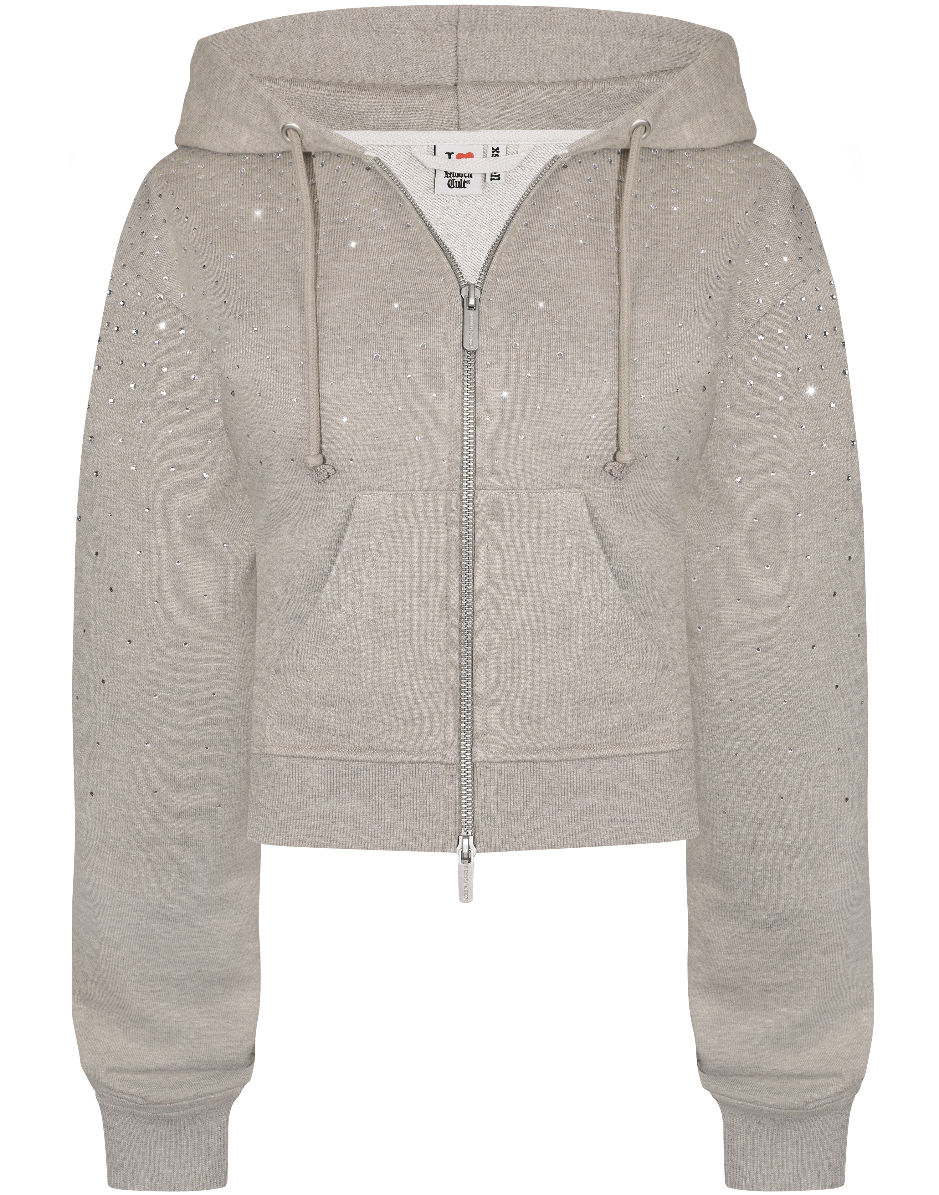 HIDDEN CULT Oat Rhinestone Zip Hoodie Crystal Glitter y2k Grey Gray Summer Set Womens TikTok