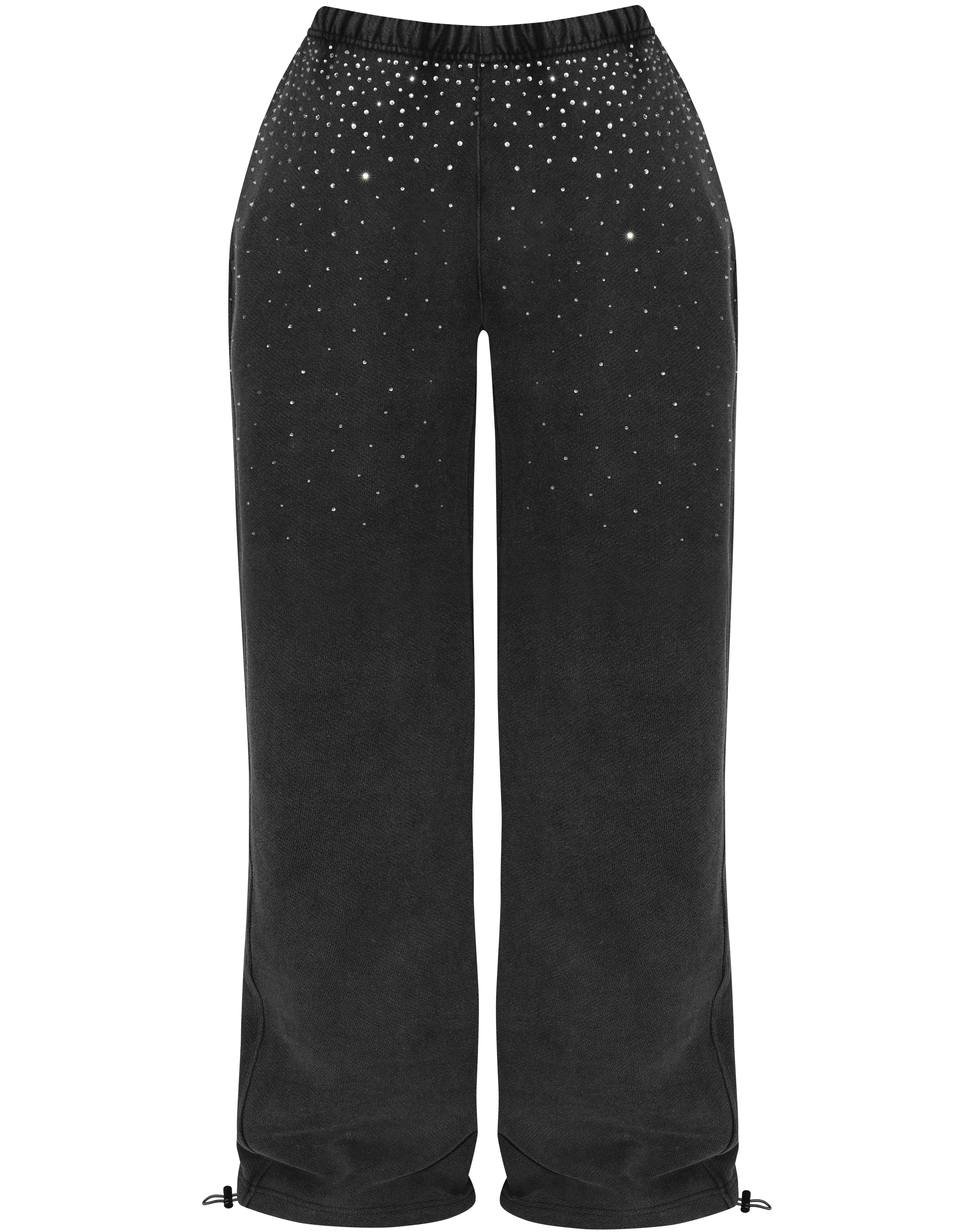 HIDDEN CULT Rhinestone Black Wash Sweatpants Black Crystal Baggy fit Oversized Tall Friendly TikTok