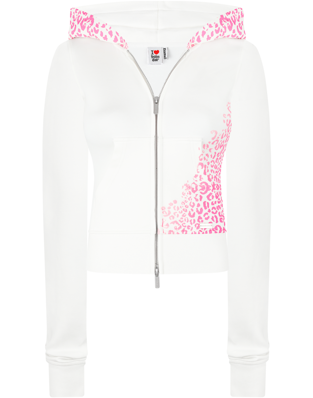HIDDEN CULT Sculpt Stretch Cheetah White Zip Hoodie Leopard Pink