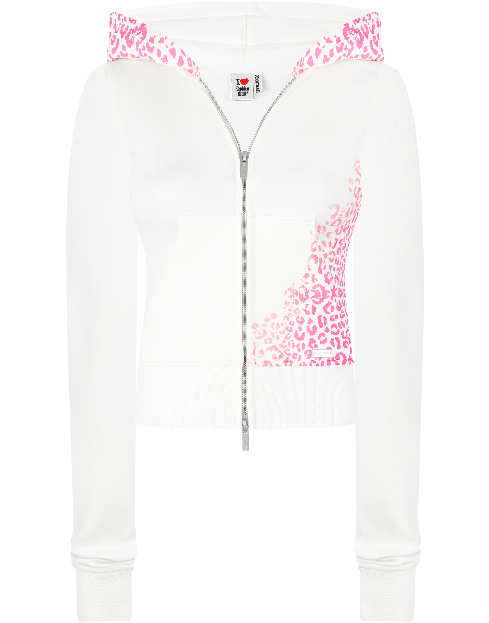 HIDDEN CULT Sculpt Stretch Cheetah White Zip Hoodie Leopard Pink