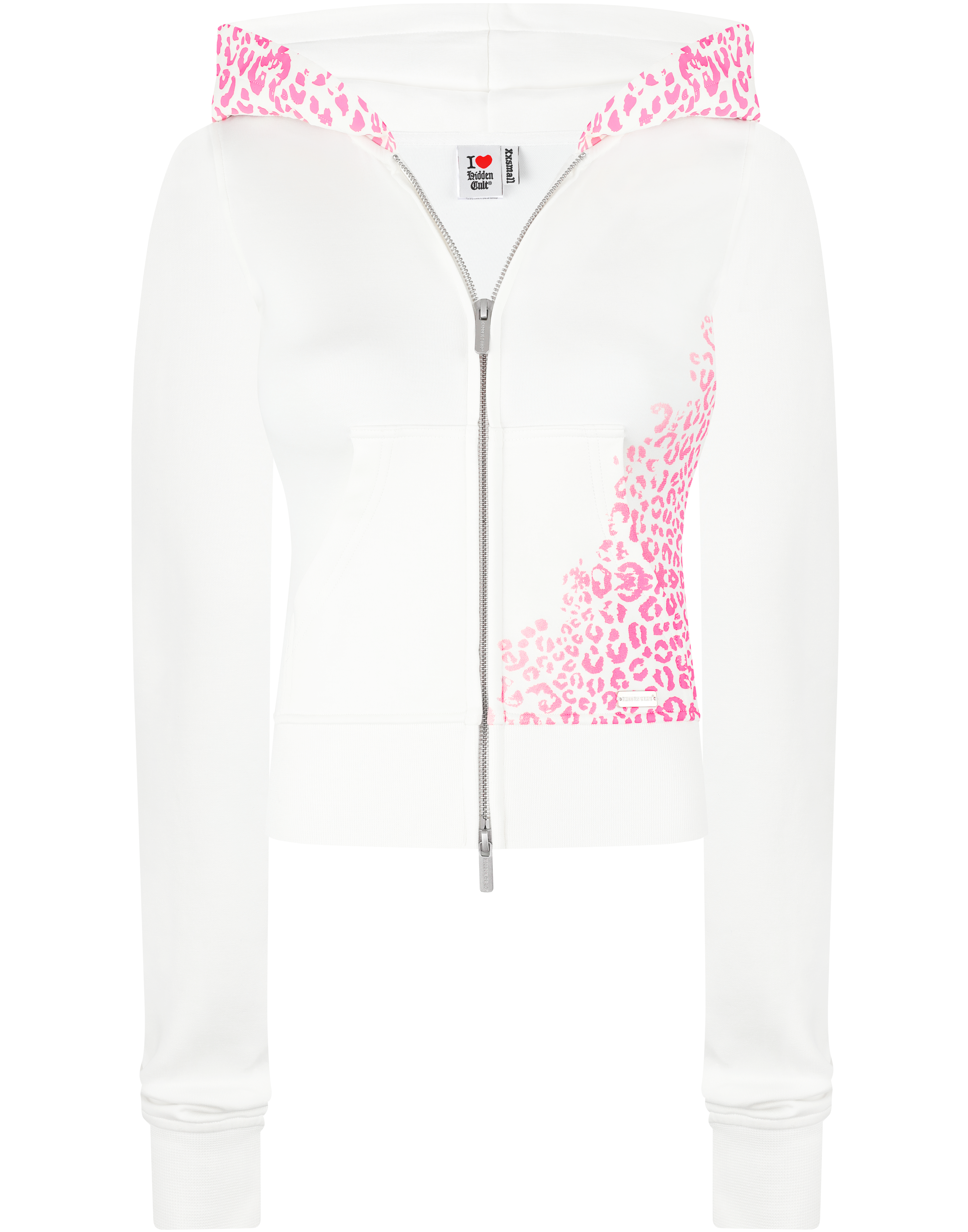 HIDDEN CULT Sculpt Stretch Cheetah White Zip Hoodie Leopard Pink Womens Slim fit Form fitted TikTok