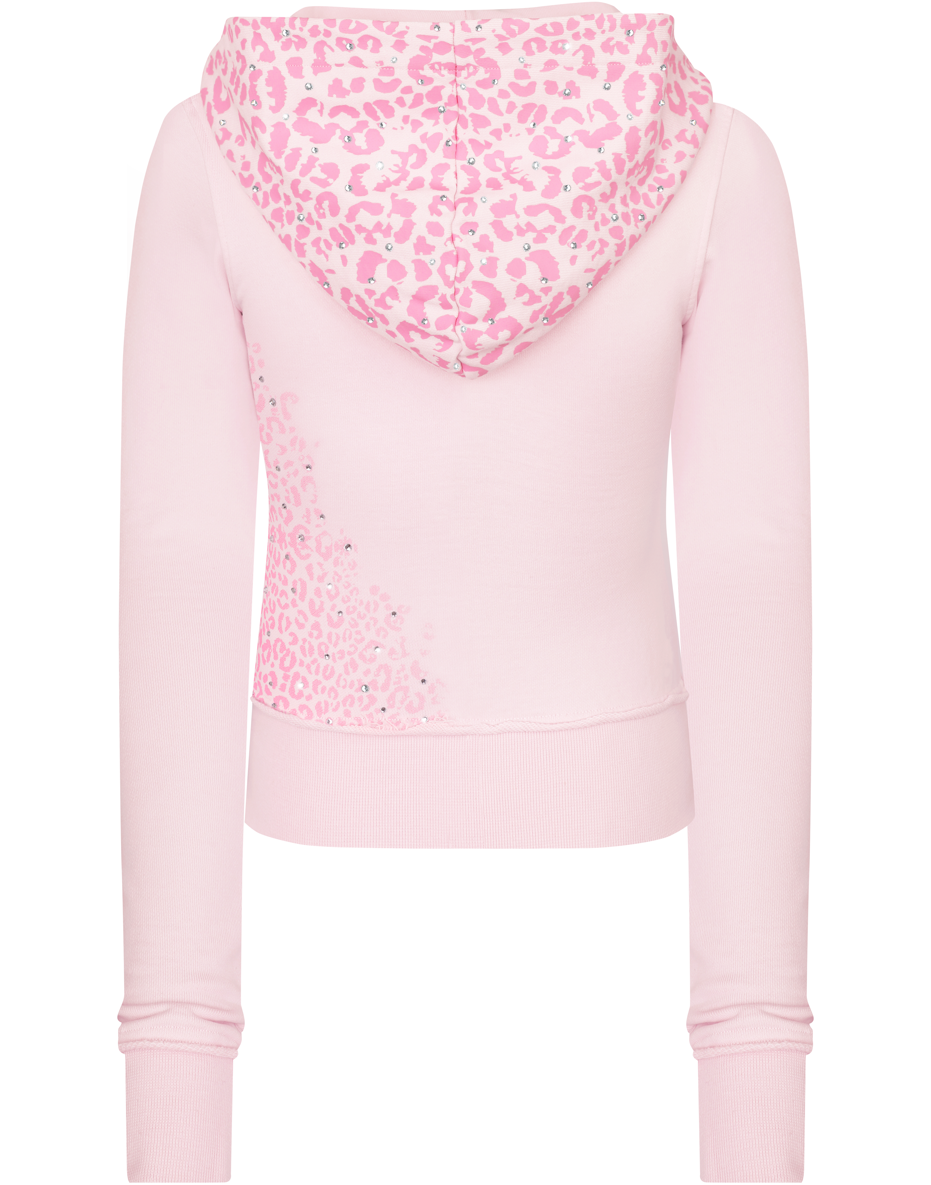 HIDDEN CULT Fine Cotton Cheetah Pink Crystal Zip Hoodie Distressed Rhinestone Slim fit TikTok