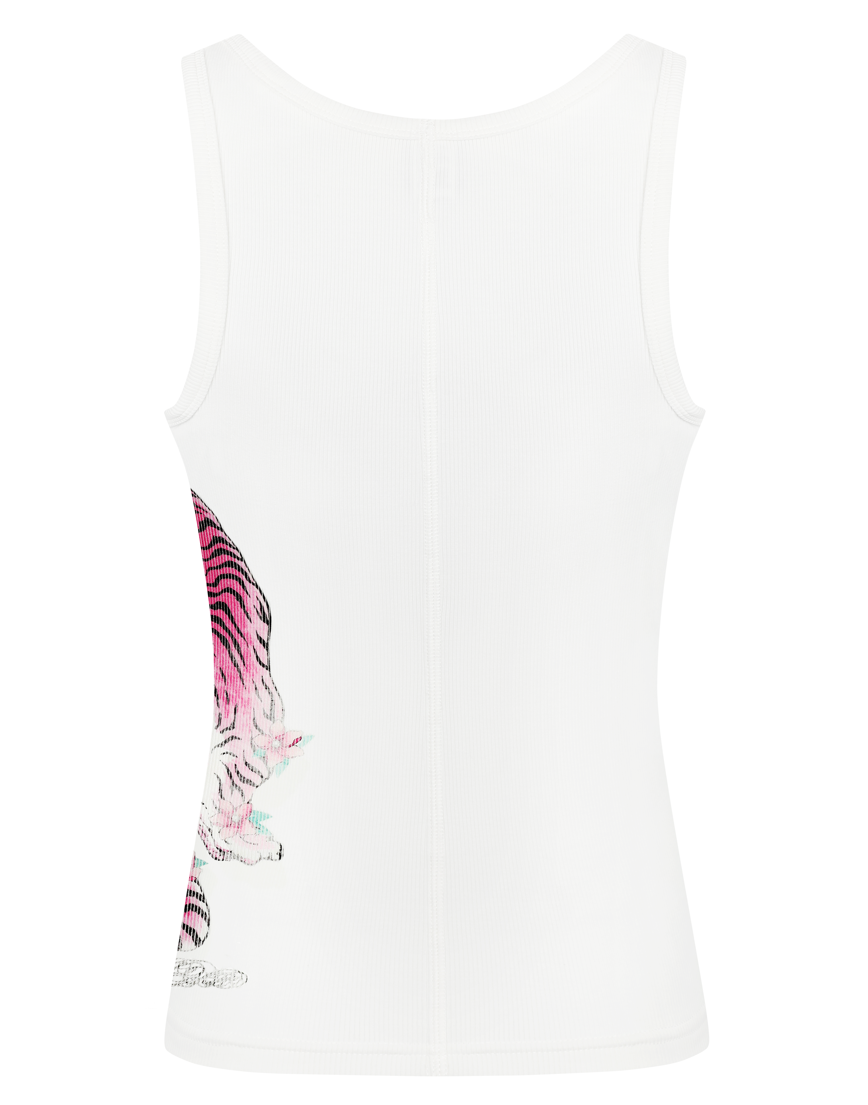 HIDDEN CULT Pink Tiger White Tank Top Ribbed Women's Distressed Print Stretch Bodycon y2k TikTok