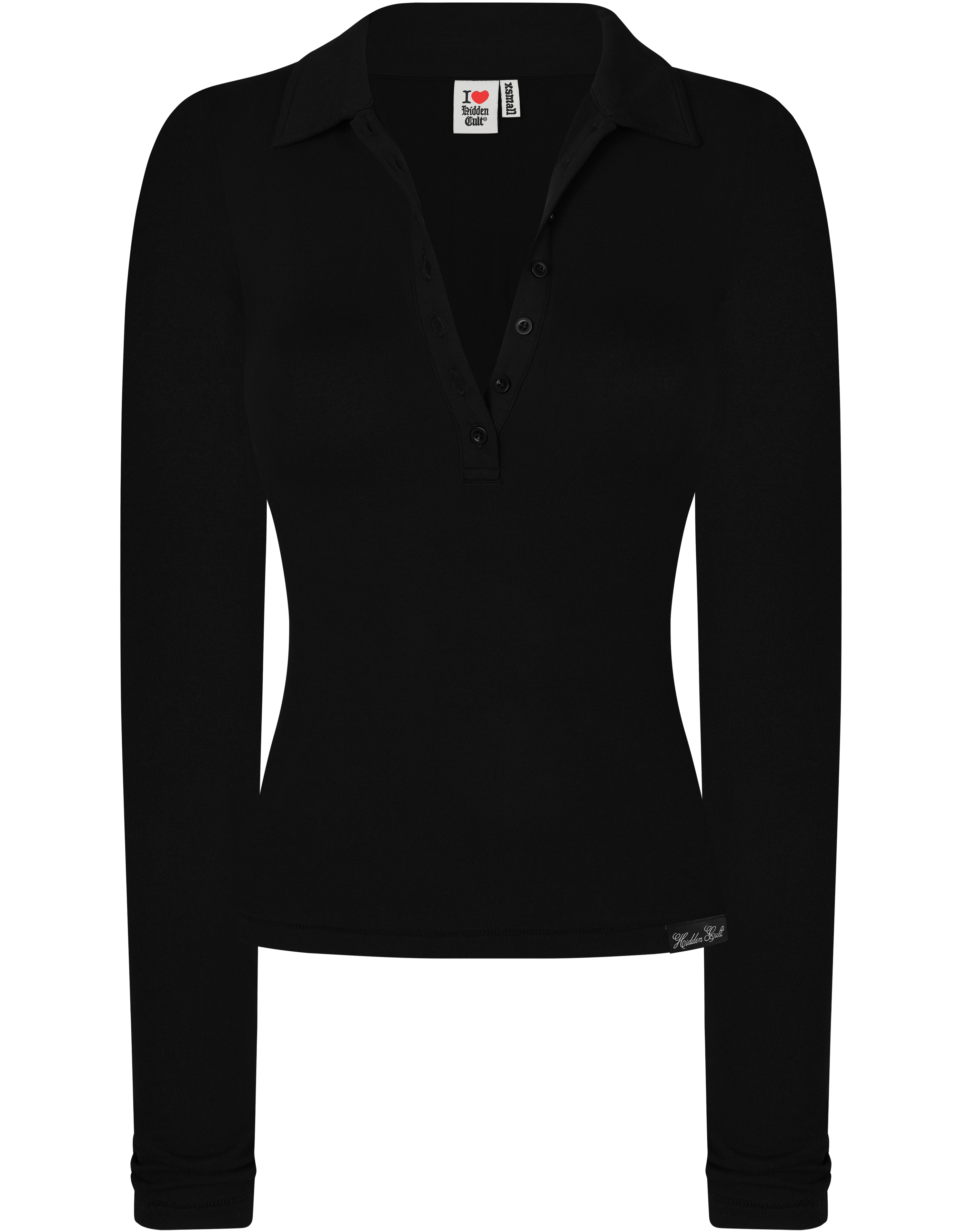 HIDDEN CULT Smooth Signature Polo Longsleeve Black Stretch Black Top Bodycon Workout Wear Set TikTok