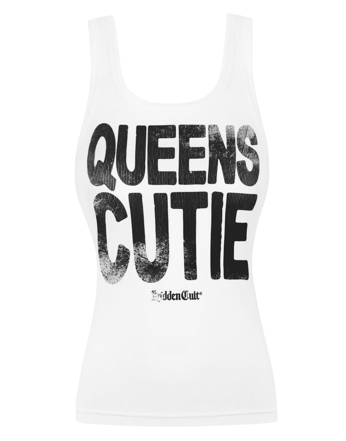 HIDDEN CULT Queens Cutie White Tank Top Ribbed Tank Top Women's Print Stretch Bodycon y2k TikTok