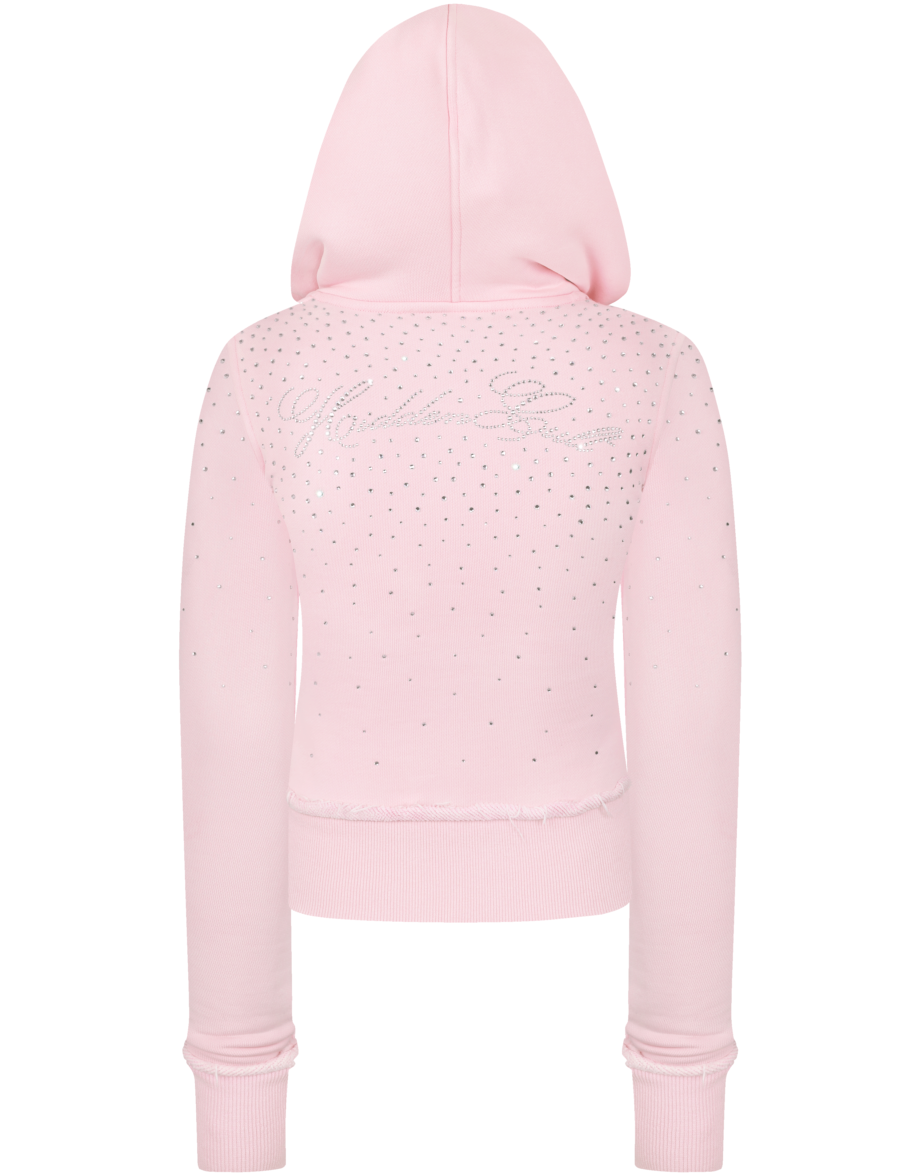 HIDDEN CULT Rhinestone Sweet Pink Zip Hoodie Baby Pink y2k Crystal Distressed Form fitted TikTok