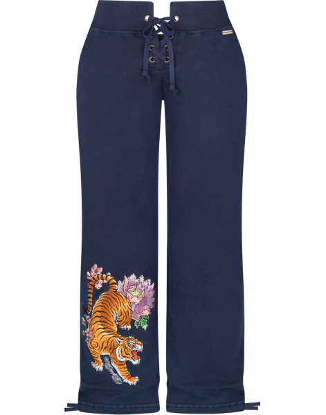HIDDEN CULT® Navy Tiger Embroidered Lace Front Pants