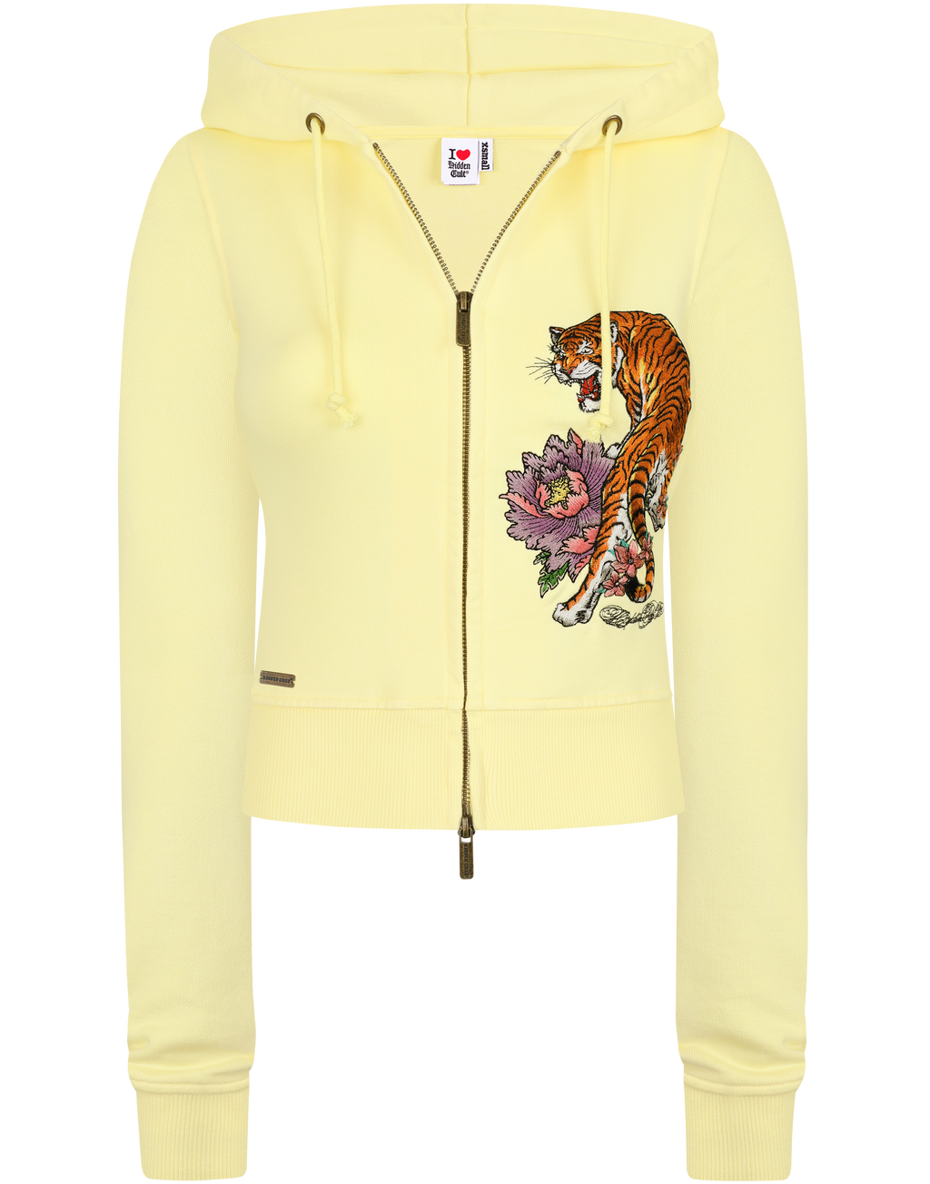 HIDDEN CULT® Yellow Tiger Embroidered Zip Hoodie