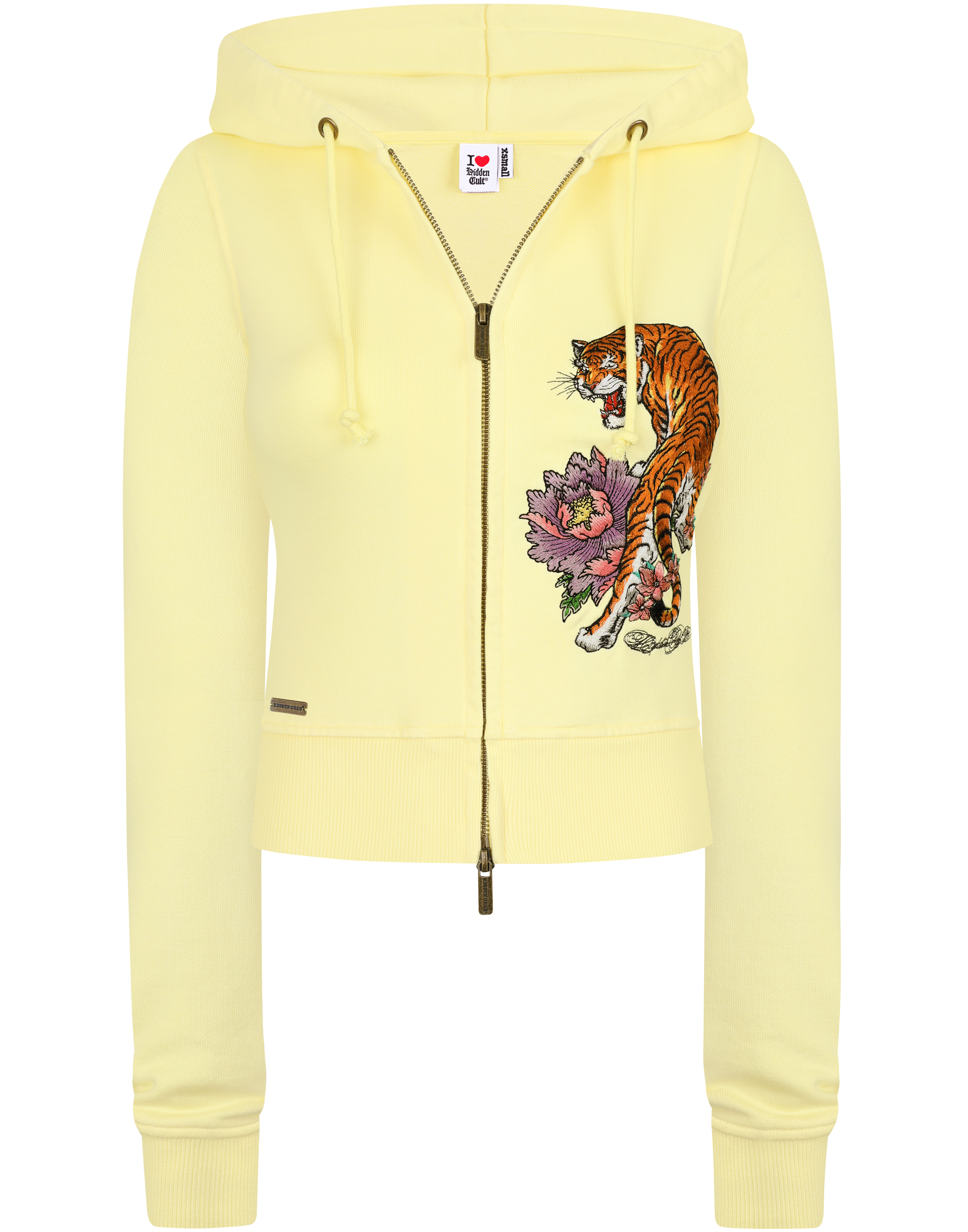 HIDDEN CULT® Yellow Tiger Embroidered Zip Hoodie Womens Slim fit Form fitted Hoodie Sweater TikTok