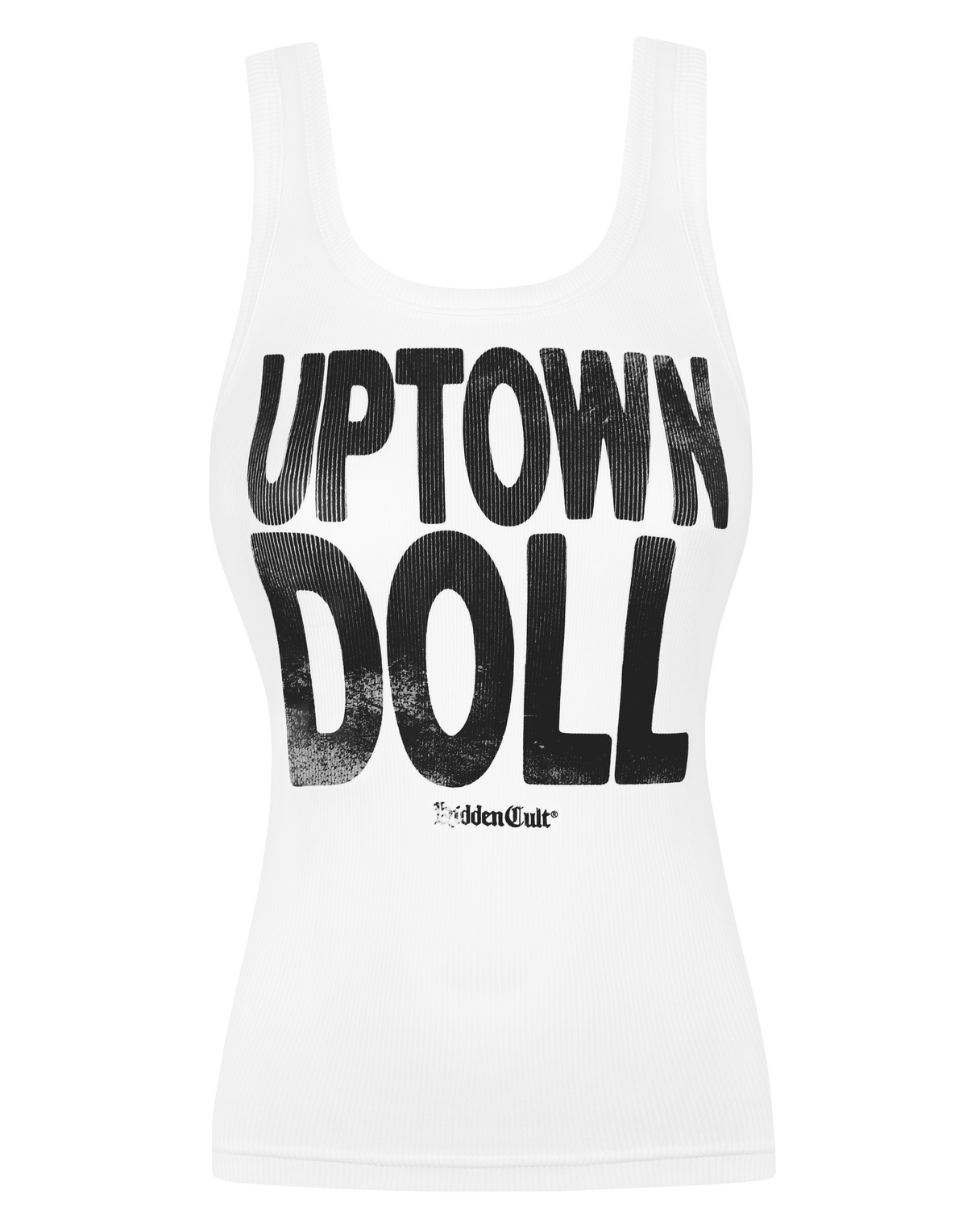 HIDDEN CULT Uptown Doll White Tank Top Top Ribbed Tank Top Women's Print Stretch Bodycon y2k TikTok