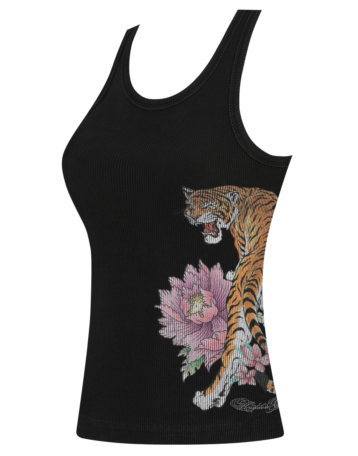HIDDEN CULT Washed Black Tiger Tank Top Ribbed Tank Top Women's Distressed Print Gym Bodycon TikTok
