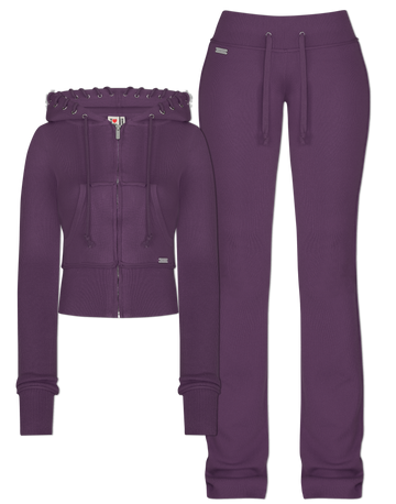 HIDDEN CULT Viola Soft Knit Set Purple Lilac Low Rise Pants Sweatsuit Women's Streetwea TikTok Tall