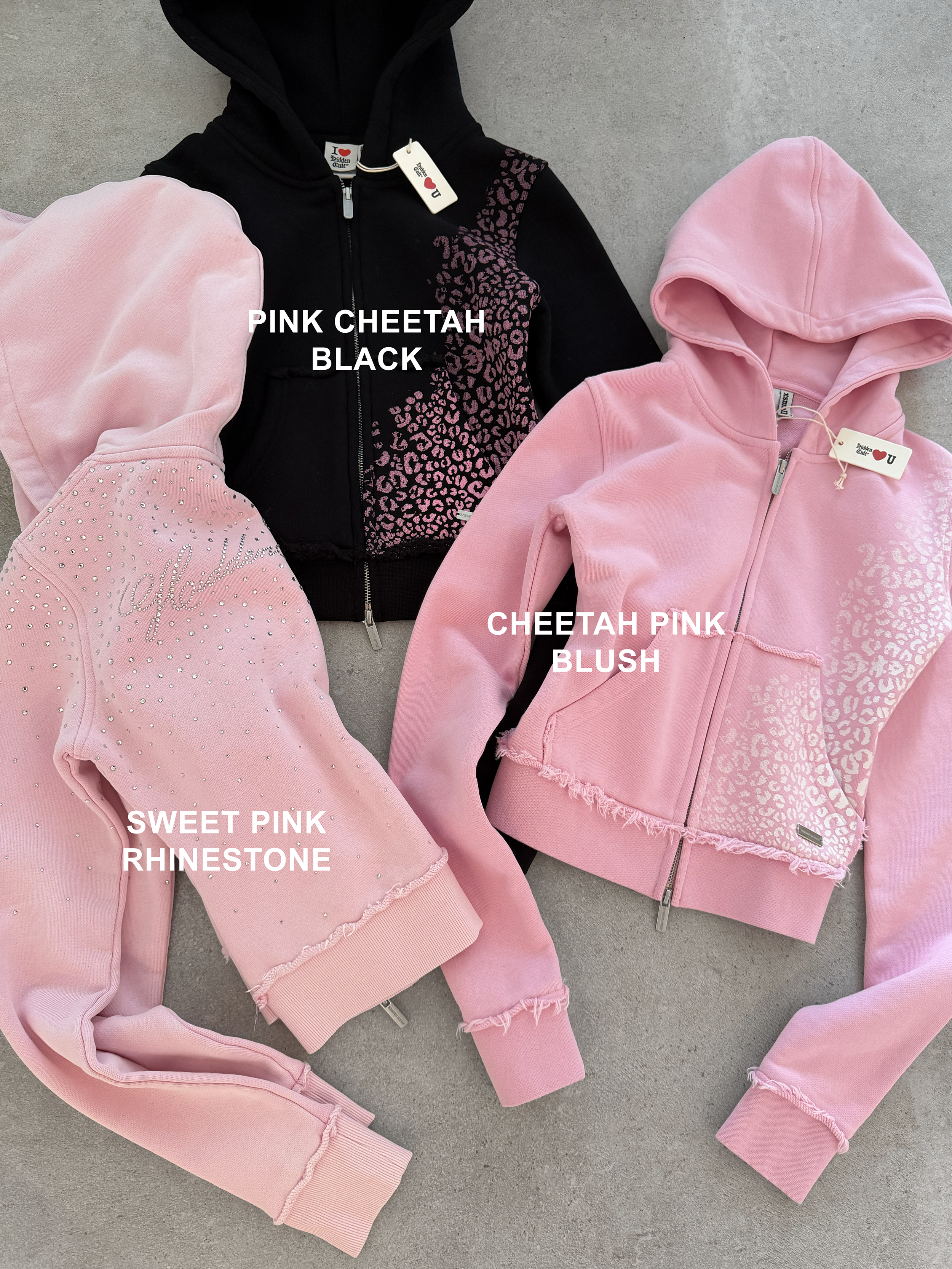HIDDEN CULT Cheetah Pink Blush Zip Hoodie Worn Distressed Womens Slim fit Form fitted TikTok