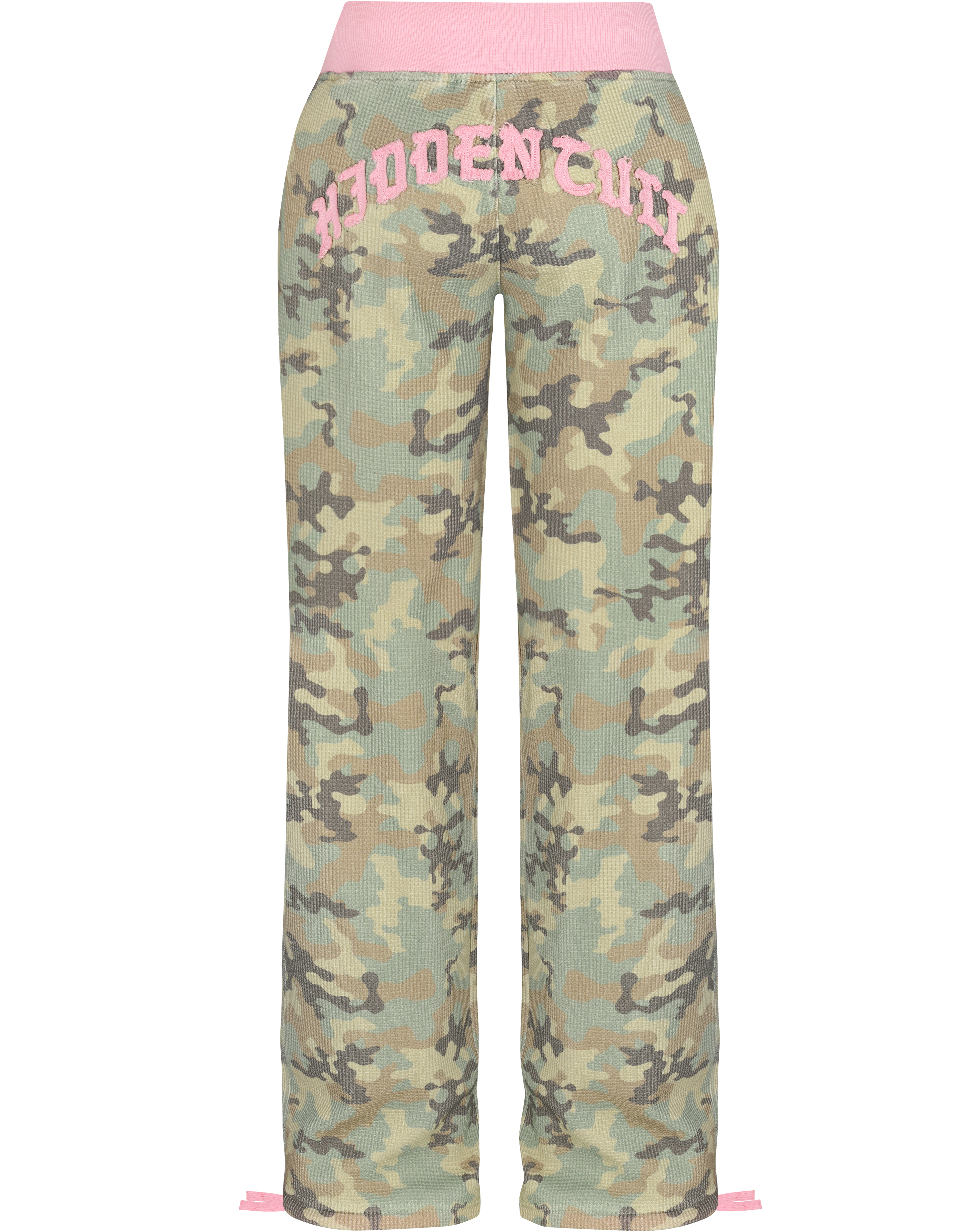 HIDDEN CULT Waffle Camo Pants Green Camouflage Sweatpants Distressed y2k Pants Straight leg TikTok