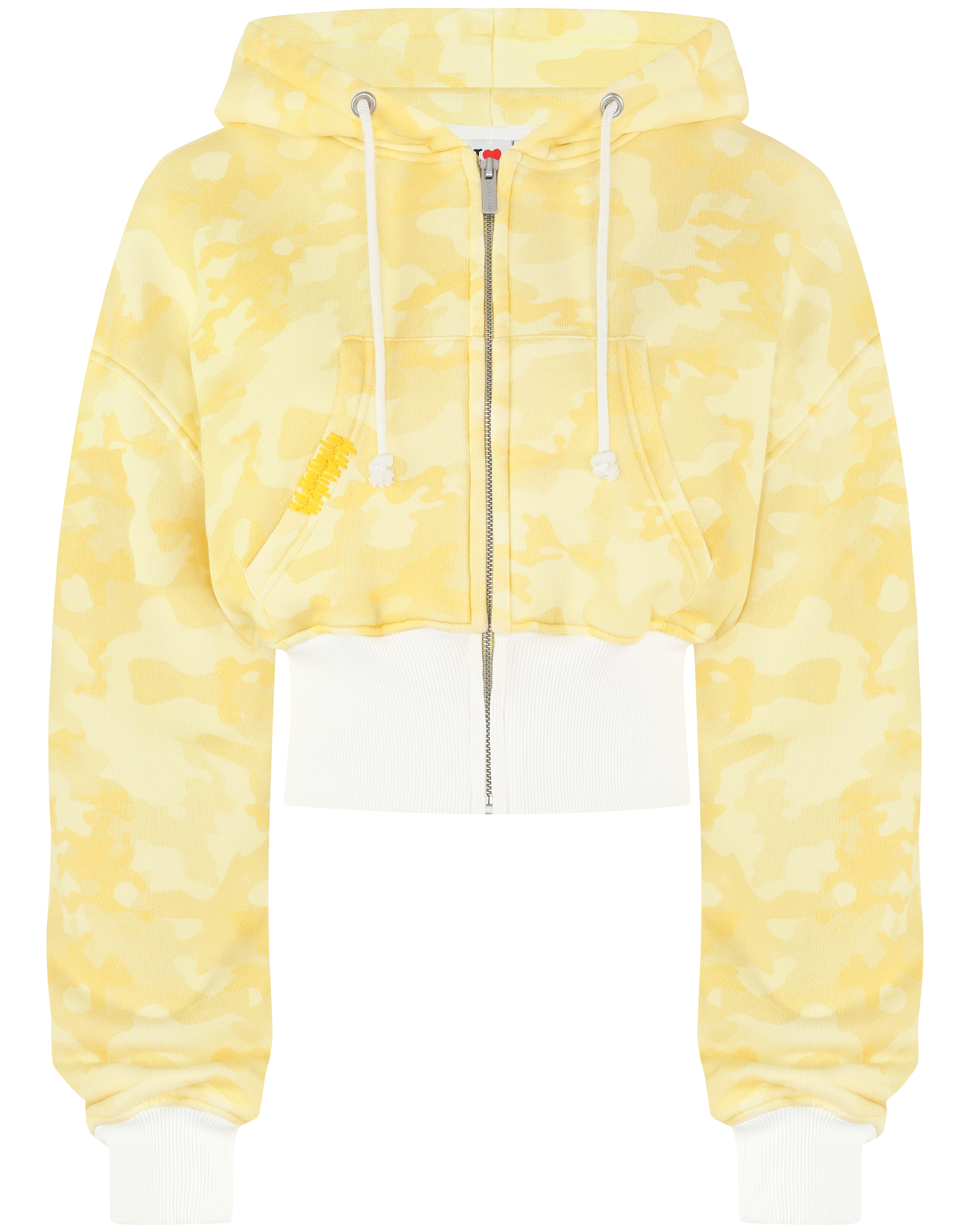 HIDDEN CULT Yellow Camo Baggy Cropped Zip Hoodie Women's Streetwear TikTok Butter Yellow