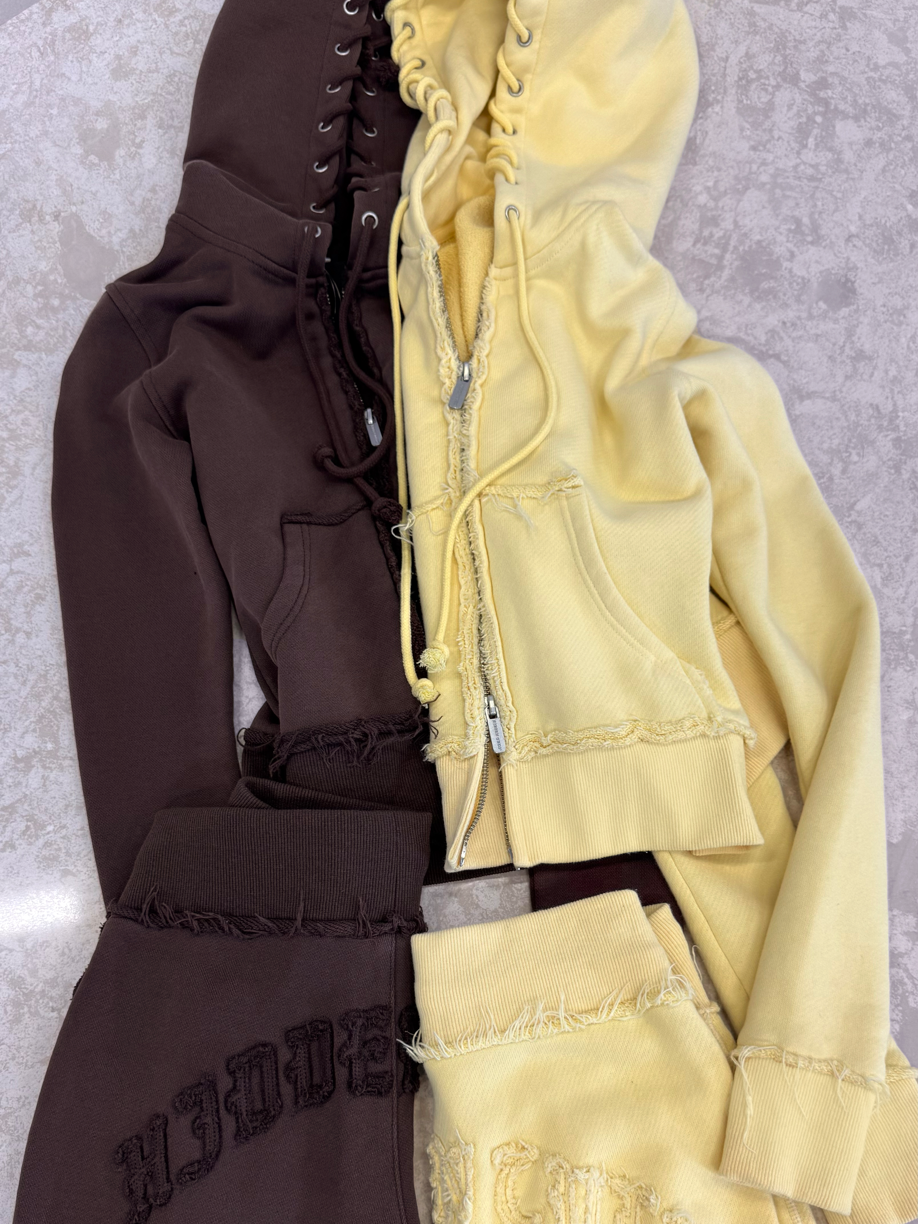 HIDDEN CULT Inca Brown Vintage Wash Zip Hoodie Distressed Womens Slim fit Form fitted Sweater TikTok