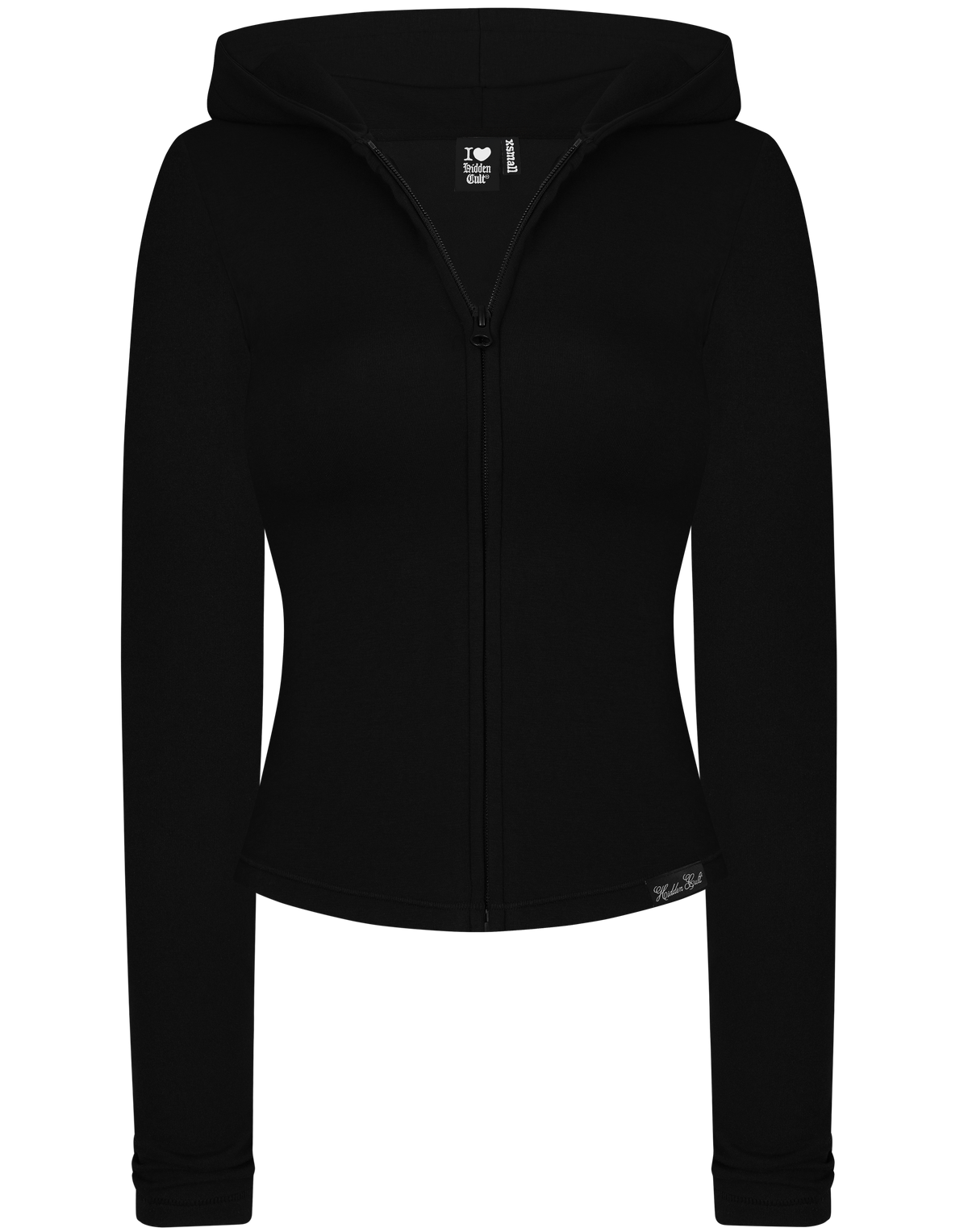 HIDDEN CULT Thermal Signature Zip Up Hoodie Stretch Warm Gym Black Bodycon Athleisure Workout TikTok